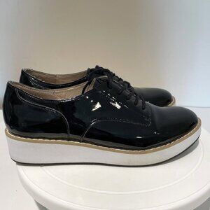 Steve Madden Patent Leather Oxford Shoes Women's 6 Black Platform Dark Academia